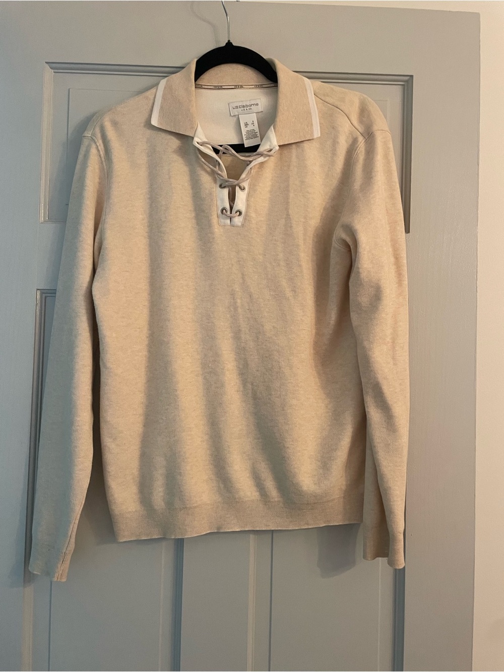 Liz Claiborne Cream Lace-Up V-Neck Men’s Sweater